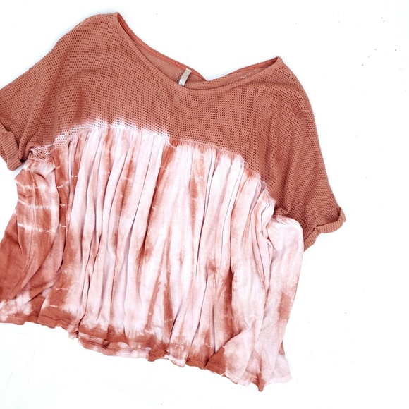 Mono B Tops - Mono B Orange White Dyed Mesh Detail Oversized Top